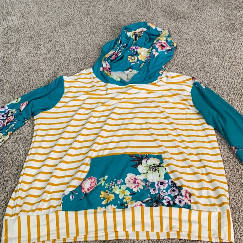 Teal floral hoodie